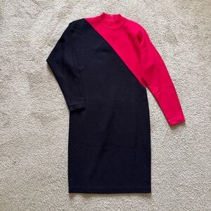 VTG ~ 1980s ~ Outlander Studio ~ Black and Pink Sweater Dress ~ Size M
